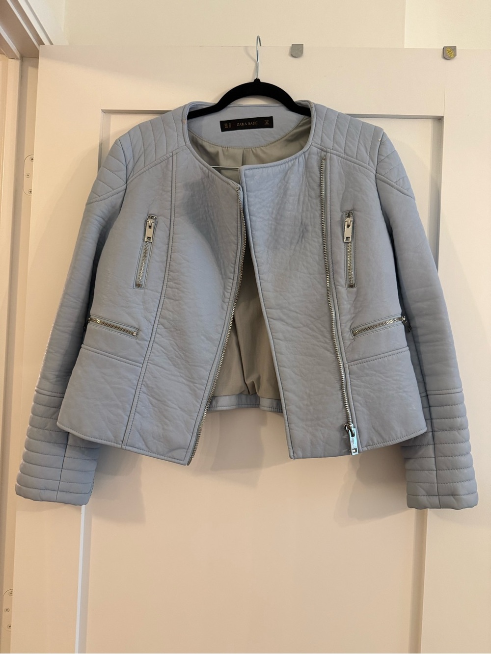 Zara Basic Light Blue Faux Leather Moto Biker Jacket – XL